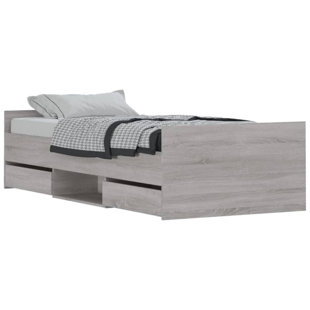 Vidaxl (Grey Sonoma, 90 X 190 Cm) Bed Frame With Headboard And Footboard Mattress Foundation Concrete