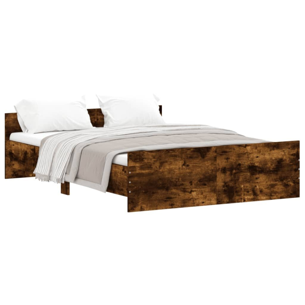 (smoked oak, 140 x 190 cm) vidaXL Bed Frame with Headboard and Footboard Mattress Foundation Bed Base