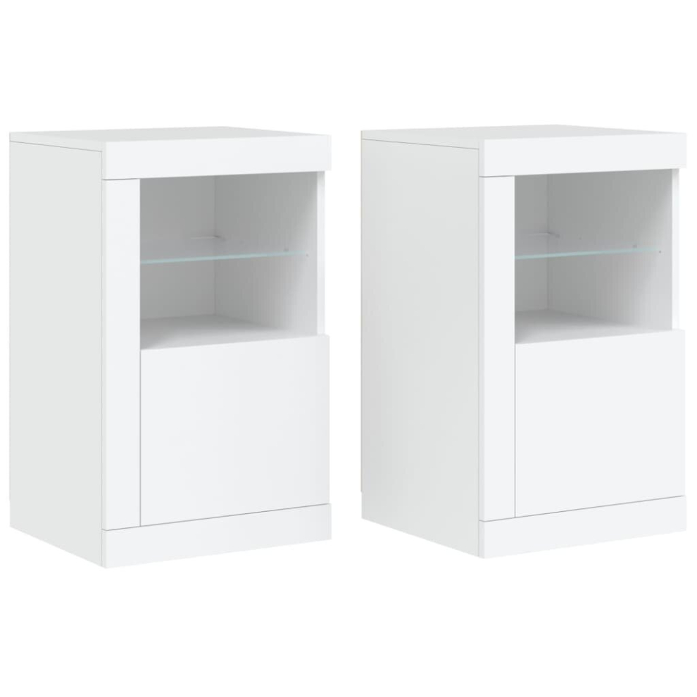 (white, 2 pcs) vidaXL Side Cabinet with LED Lights Storage Sideboard Cupboard Engineered Wood