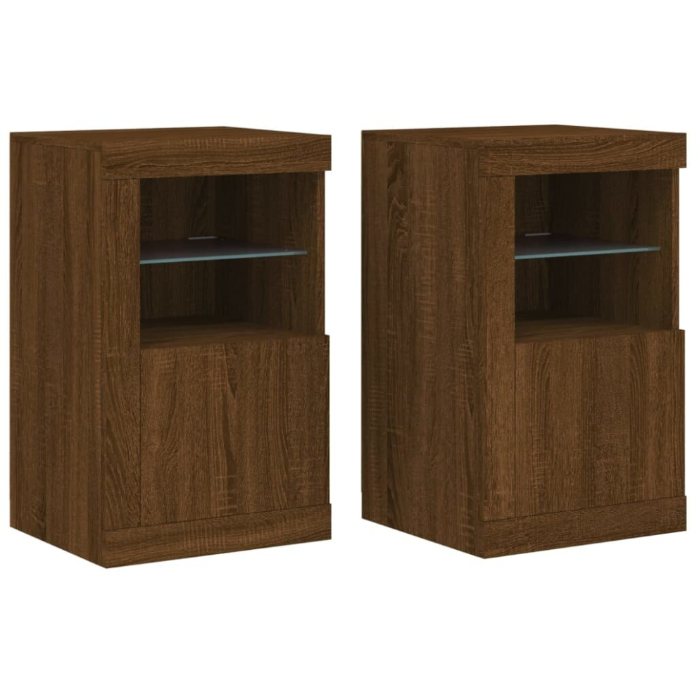 (brown oak, 2 pcs) vidaXL Side Cabinet with LED Lights Storage Sideboard Cupboard Engineered Wood