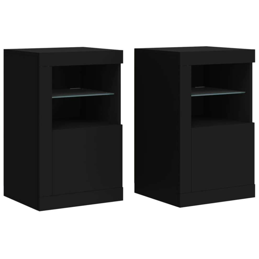 (black, 2 pcs) vidaXL Side Cabinet with LED Lights Storage Sideboard Cupboard Engineered Wood