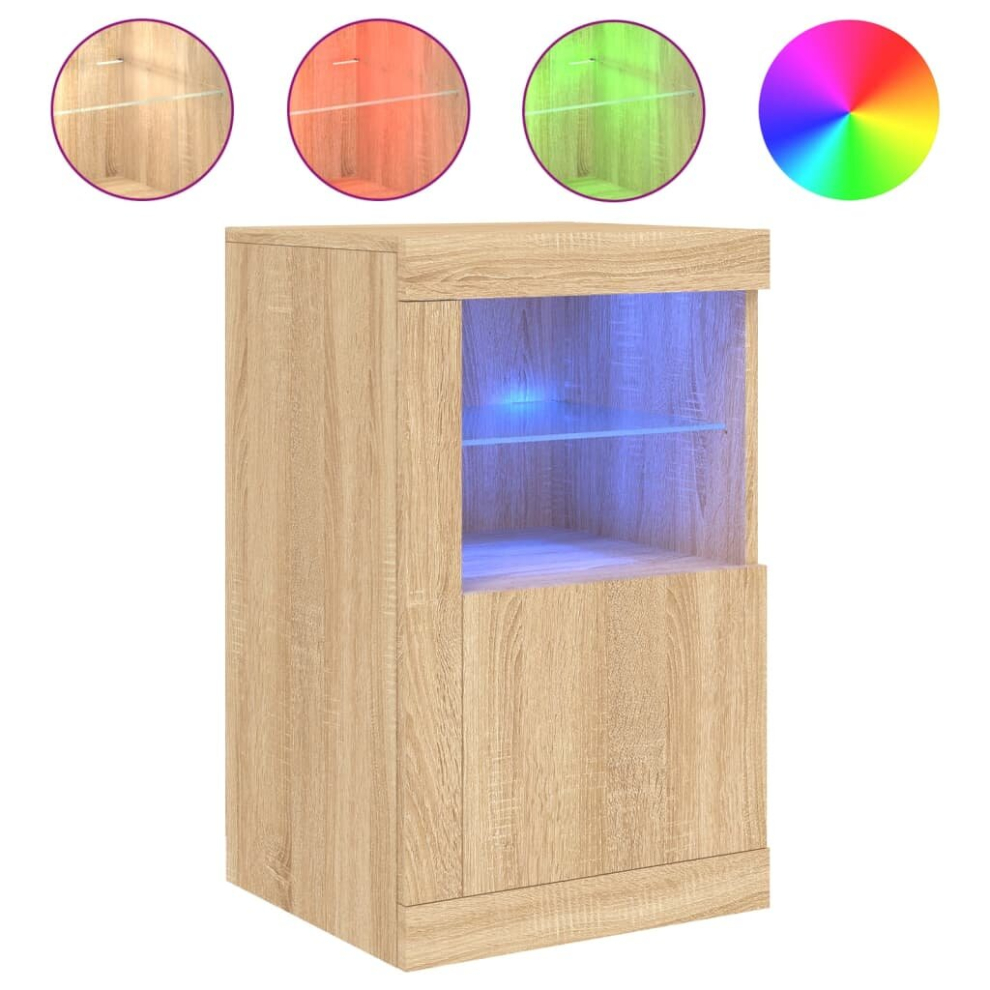 Vidaxl (Sonoma Oak, 1 Pcs) Side Cabinet With Led Lights Storage Sideboard Cupboard Engineered Wood