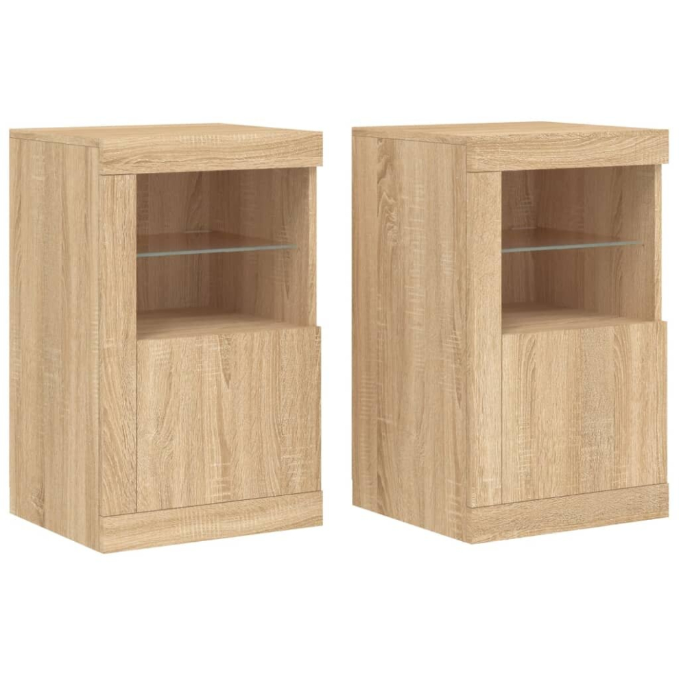 Vidaxl (Sonoma Oak, 2 Pcs) Side Cabinet With Led Lights Storage Sideboard Cupboard Engineered Wood