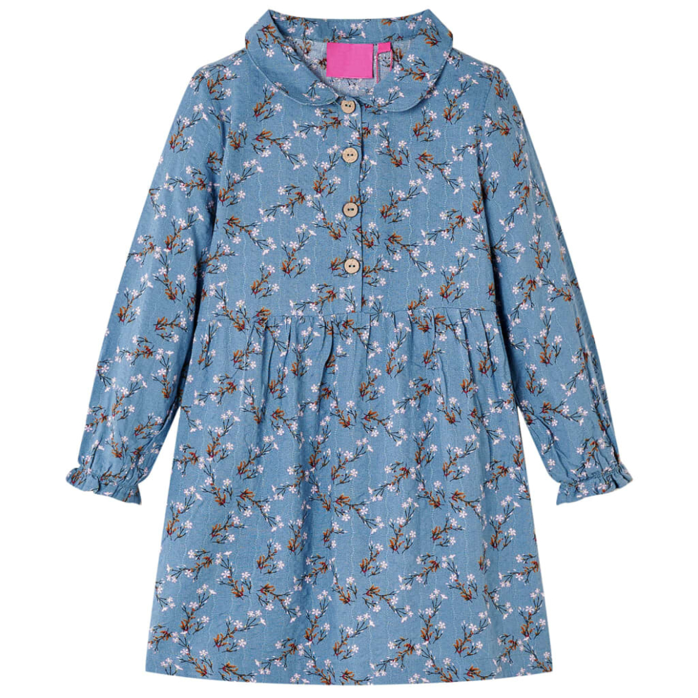 (92) Kids' Dress with Long Sleeves Girls' Dress Children's School Skirt Petrol