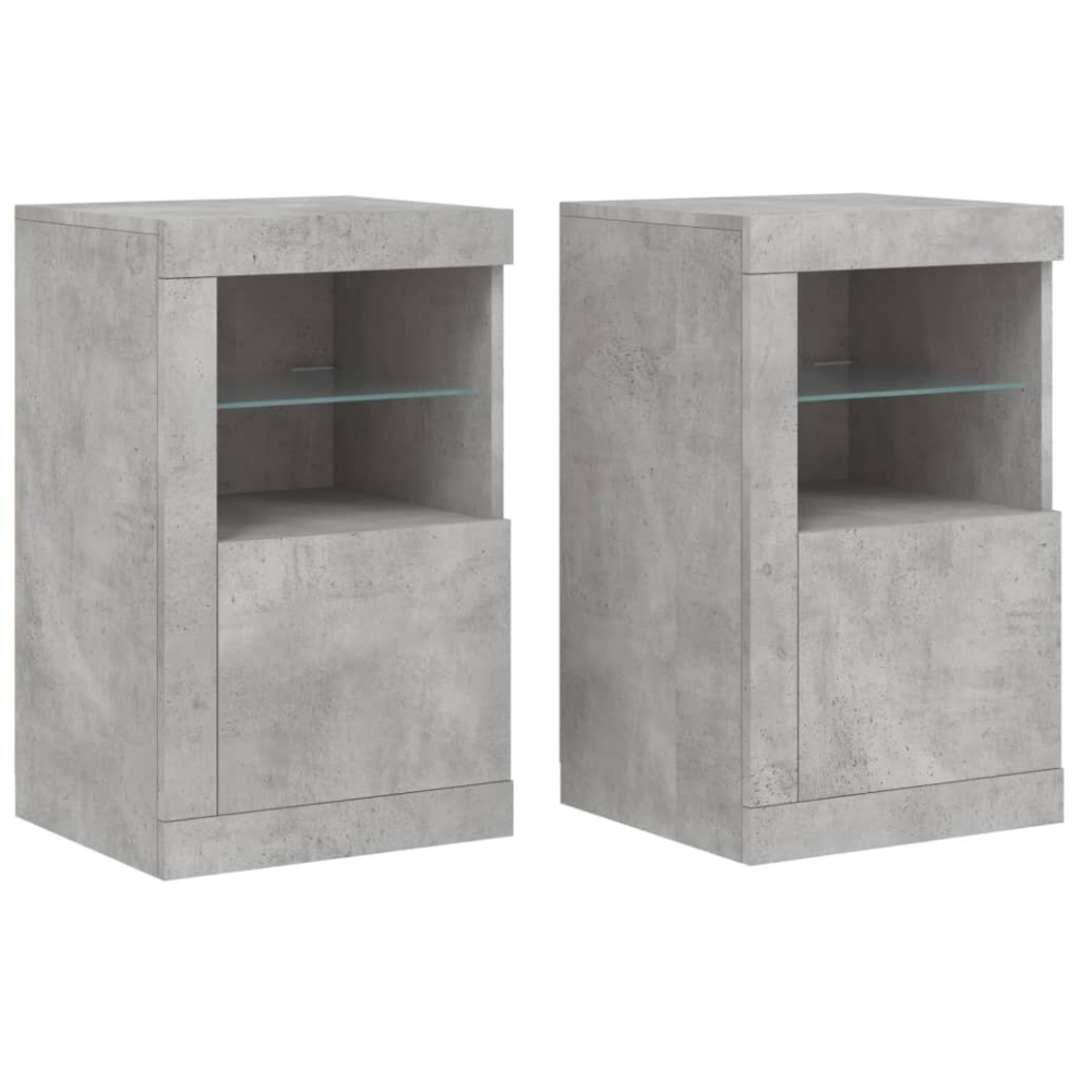 Vidaxl (Concrete Grey, 2 Pcs) Side Cabinet With Led Lights Storage Sideboard Cupboard Engineered Wood