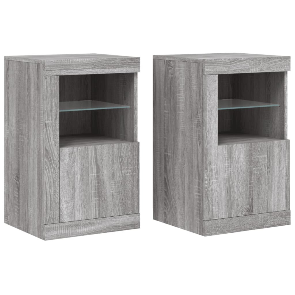 (grey sonoma, 2 pcs) vidaXL Side Cabinet with LED Lights Storage Sideboard Cupboard Engineered Wood