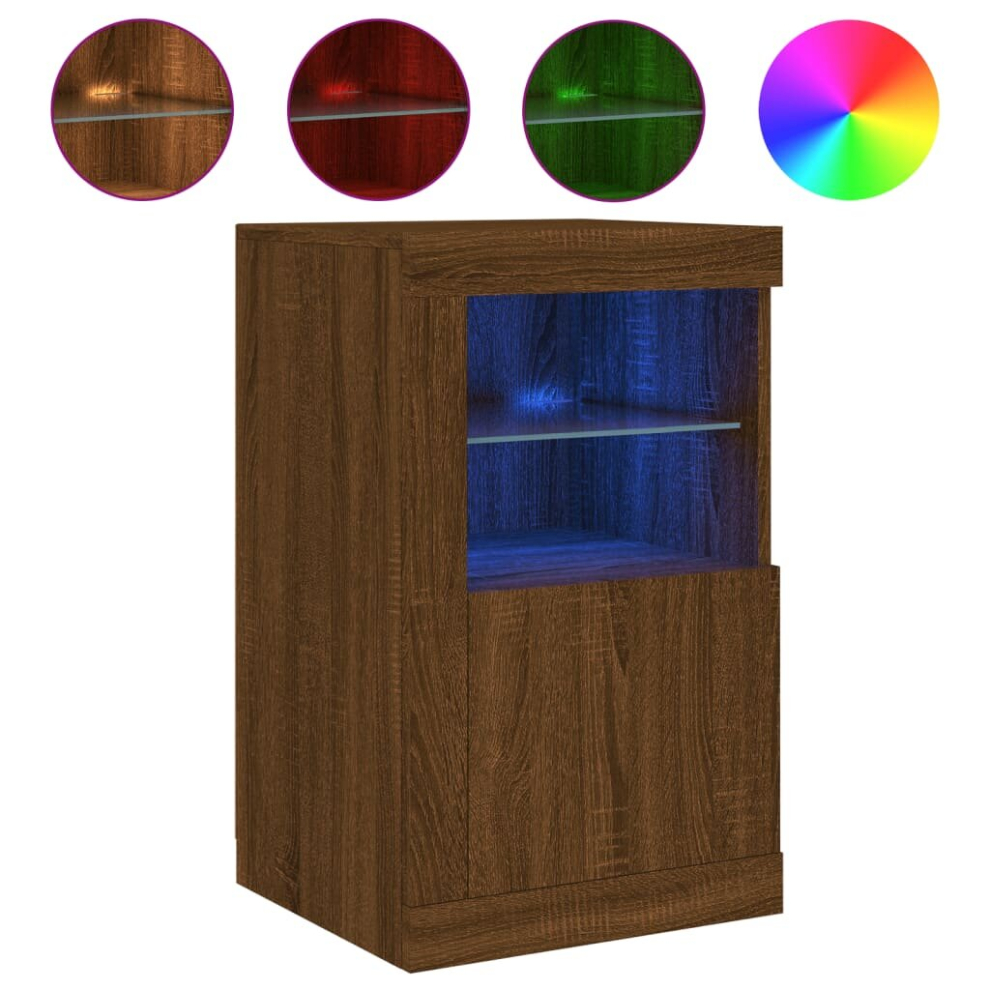 Vidaxl (Brown Oak, 1 Pcs) Side Cabinet With Led Lights Storage Sideboard Cupboard Engineered Wood