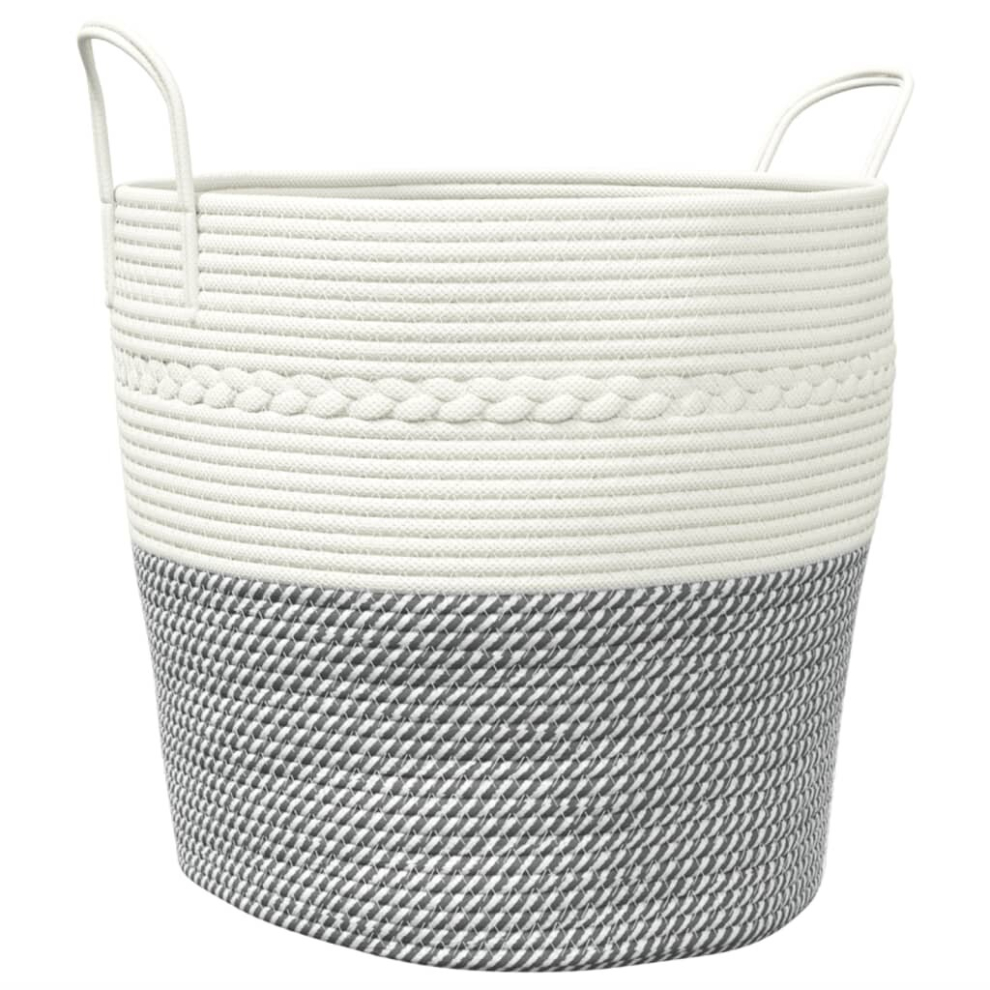 Vidaxl (Grey And White, 43 X 38 Cm) Storage Basket Laundry Basket Washing Basket Laundry Hamper Cotton