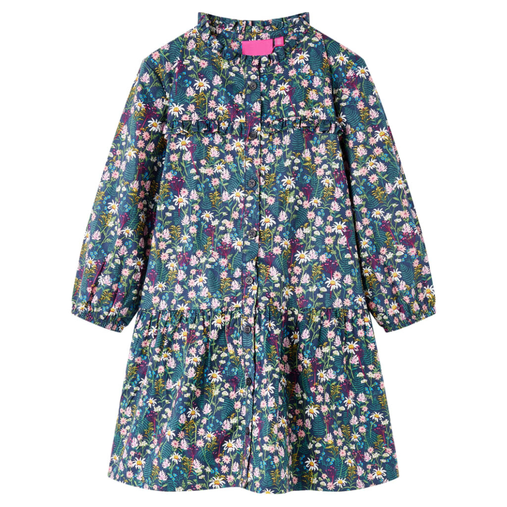 (104) Kids' Dress with Long Sleeves School Toddler Casual Girls' Dress Dark Blue