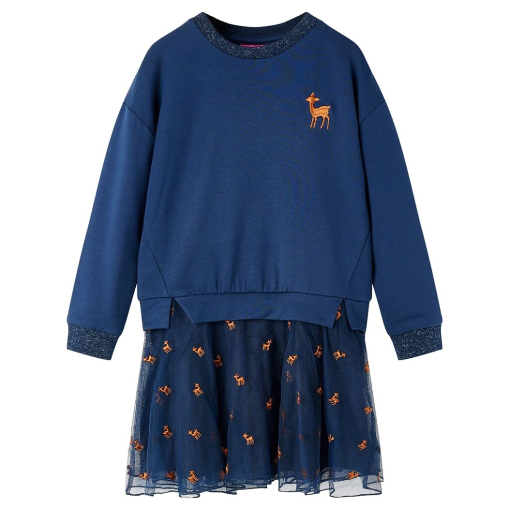 (104) Kids' Dress with Long Sleeves Toddler Casual Children Girl's Dresses Navy