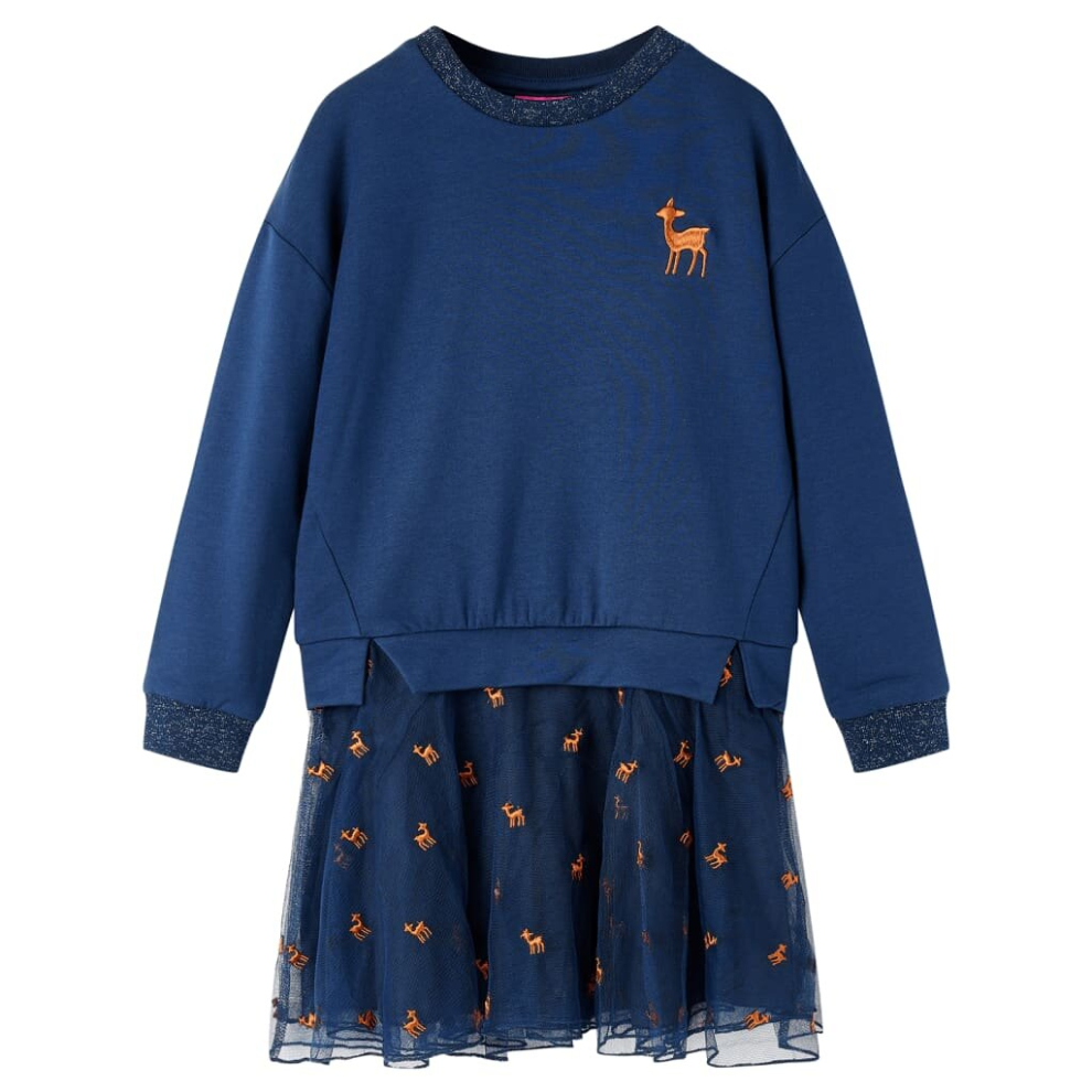 (140) Kids' Dress with Long Sleeves Toddler Casual Children Girl's Dresses Navy