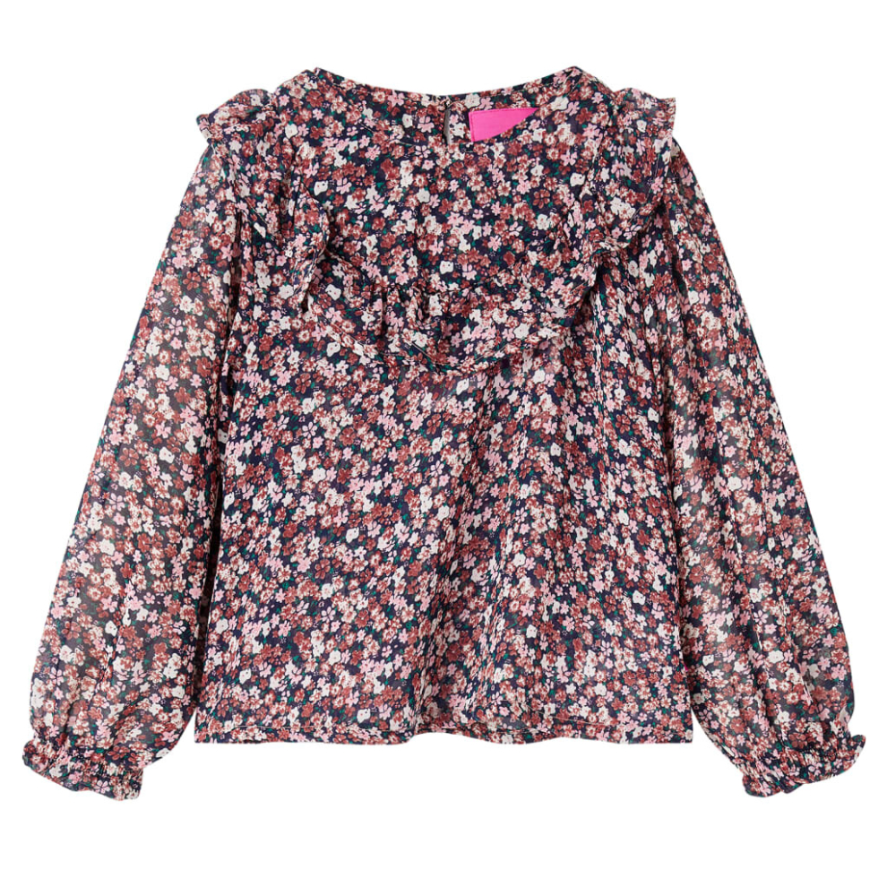 Vidaxl (104) Kids' Shirt With Long Sleeves Children Girls' Shirt Floral Print Dark Pink