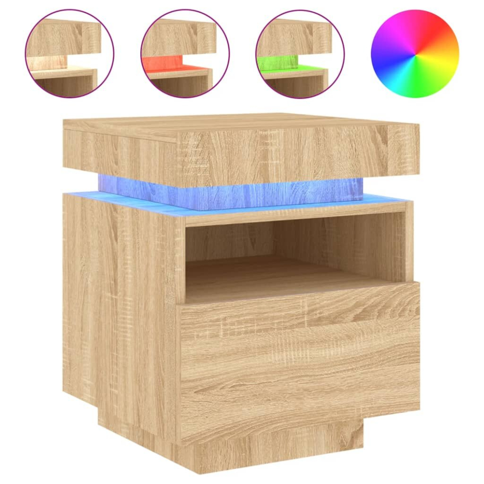 (sonoma oak) vidaXL Bedside Cabinets with LED Lights Nightstand Bed Table Side Cabinet