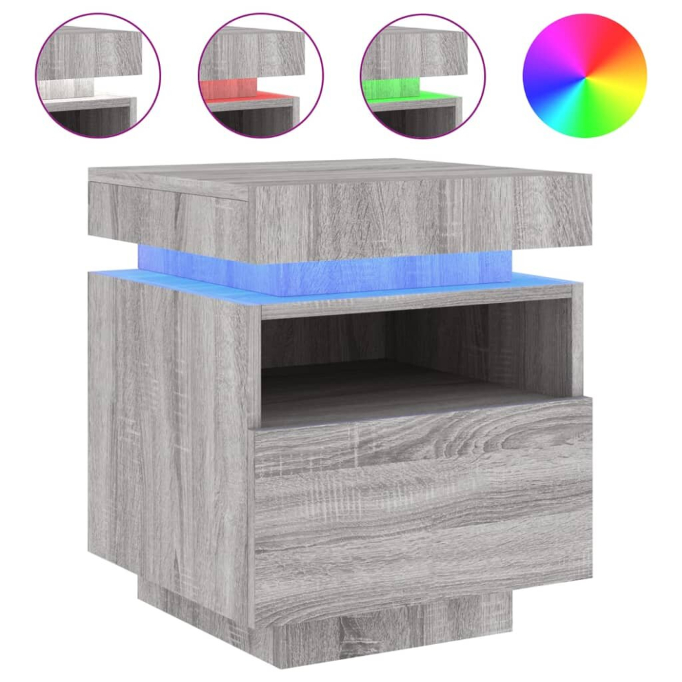 (grey sonoma) vidaXL Bedside Cabinets with LED Lights Nightstand Bed Table Side Cabinet