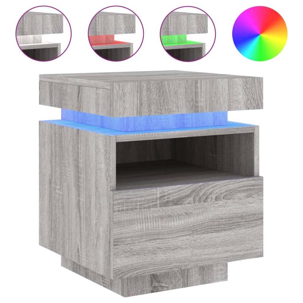 Vidaxl (Grey Sonoma) Bedside Cabinets With Led Lights Nightstand Bed Table Side Cabinet