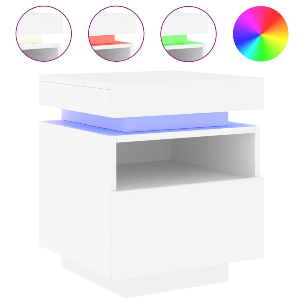 Vidaxl (White) Bedside Cabinets With Led Lights Nightstand Bed Table Side Cabinet