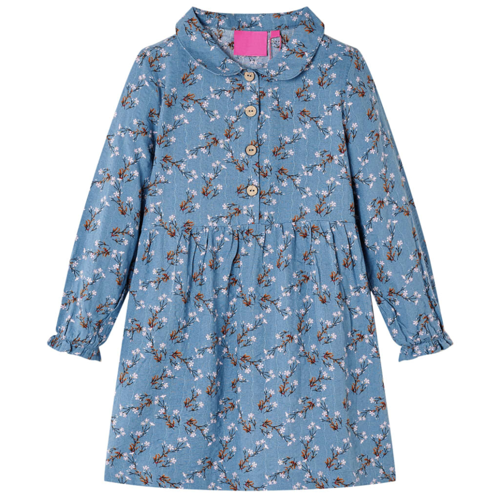 (140) Kids' Dress with Long Sleeves Girls' Dress Children's School Skirt Petrol