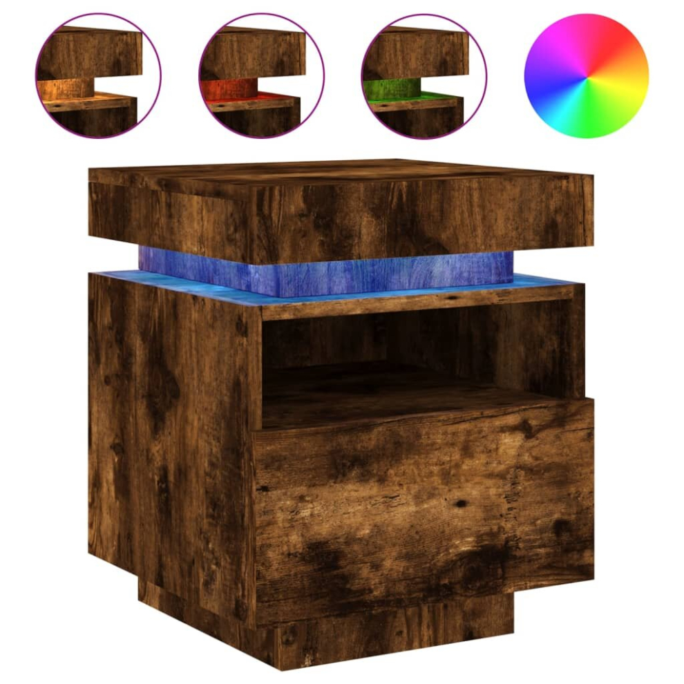 Vidaxl (Smoked Oak) Bedside Cabinets With Led Lights Nightstand Bed Table Side Cabinet