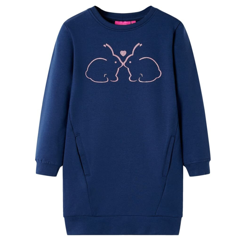 (128) Kids' Sweatshirt Dress Children's Long Sleeves Pullover Rabbit Print Navy