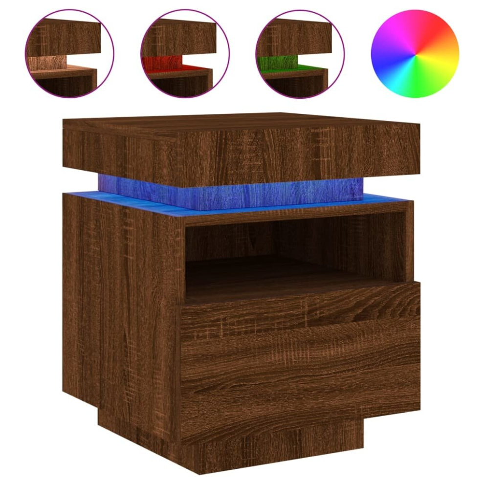 (brown oak) vidaXL Bedside Cabinets with LED Lights Nightstand Bed Table Side Cabinet