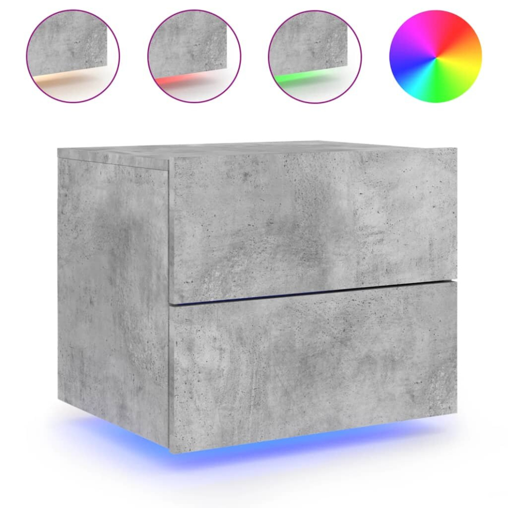 (concrete grey, 1 pcs) vidaXL Wall-mounted Bedside Cabinets with LED Lights Nightstand Wall Units