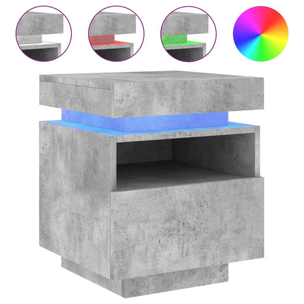 (concrete grey) vidaXL Bedside Cabinets with LED Lights Nightstand Bed Table Side Cabinet