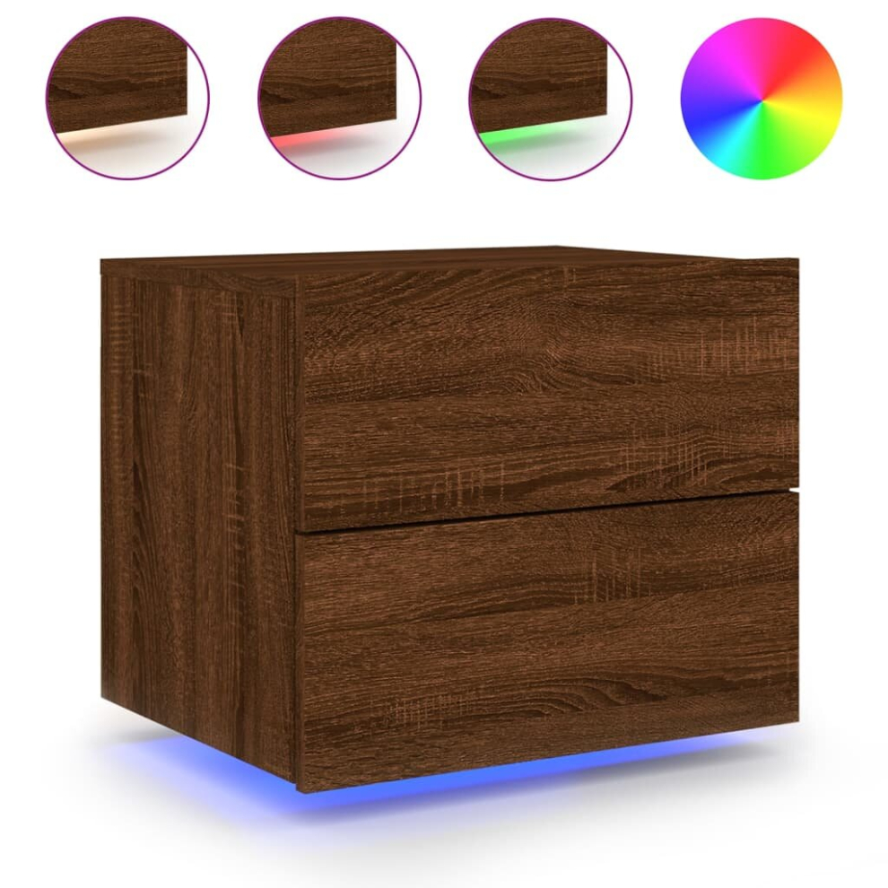 (brown oak, 1 pcs) vidaXL Wall-mounted Bedside Cabinets with LED Lights Nightstand Wall Units