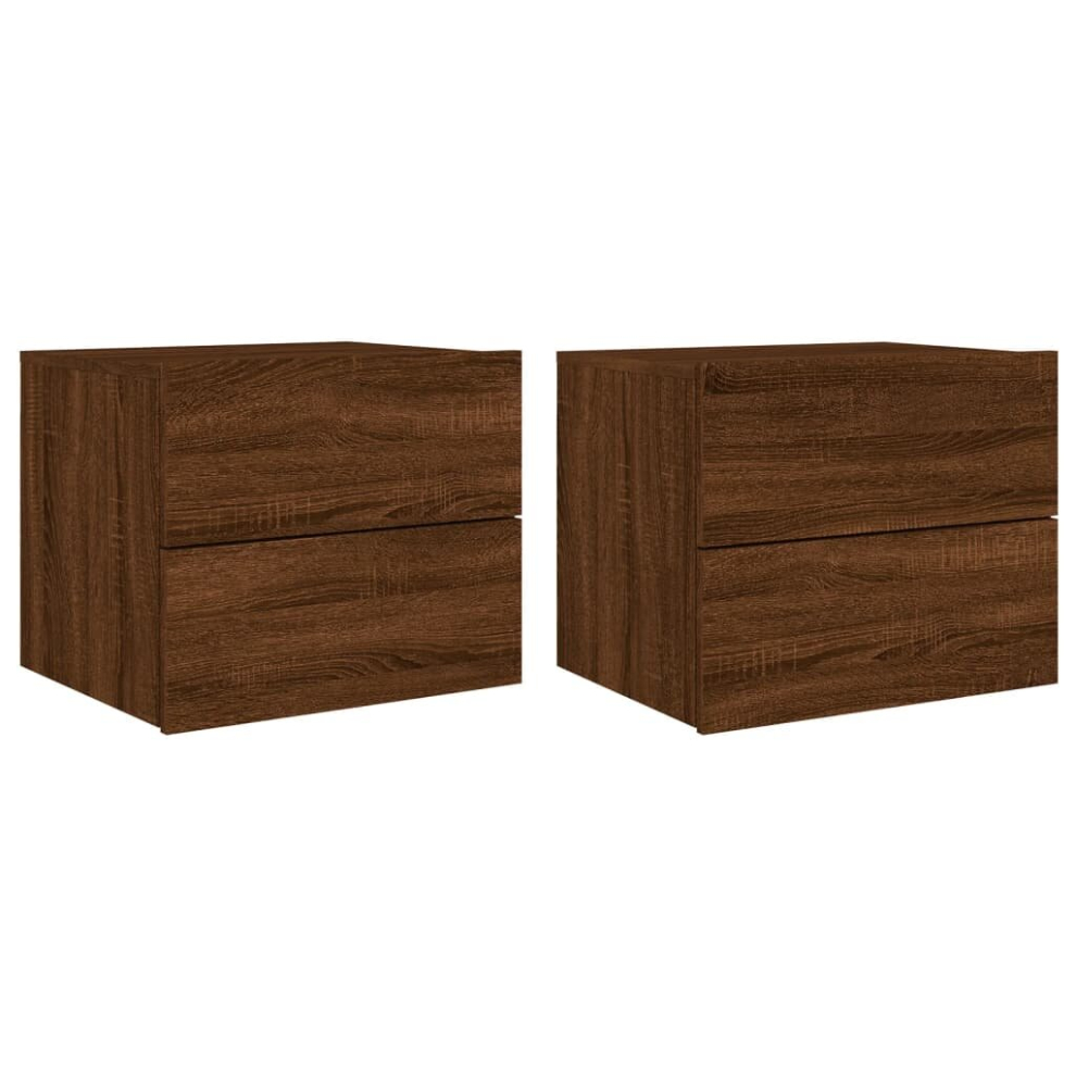 (brown oak, 2 pcs) vidaXL Wall-mounted Bedside Cabinets with LED Lights Nightstand Wall Units