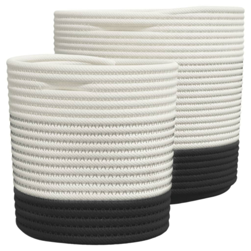 VidaXL vidaXL Storage Baskets Washing Bin Laundry Basket 2 pcs White and Black Cotton 2
