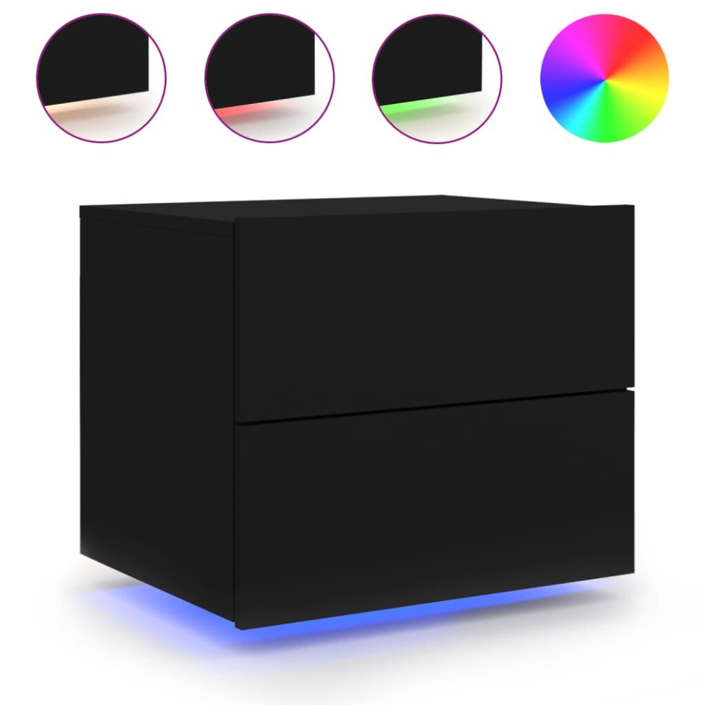 Vidaxl (Black, 1 Pcs) Wall-Mounted Bedside Cabinets With Led Lights Nightstand Wall Units