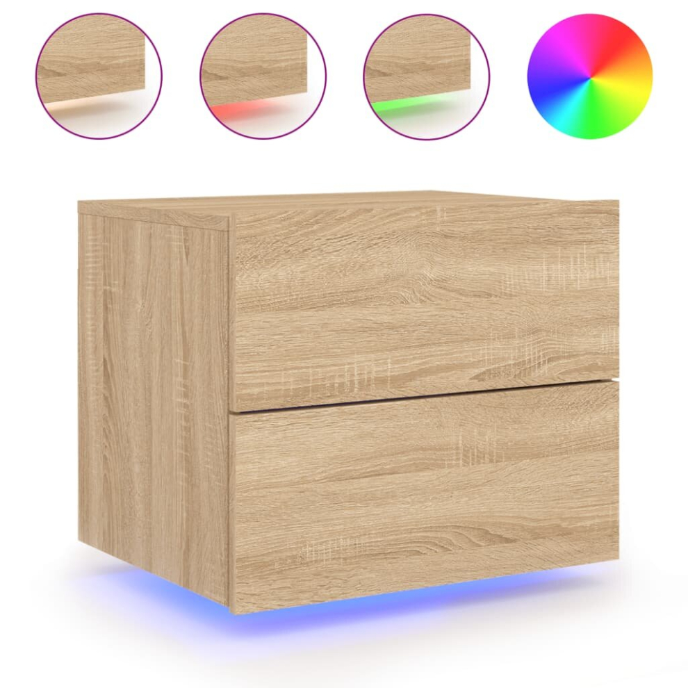 Vidaxl (Sonoma Oak, 1 Pcs) Wall-Mounted Bedside Cabinets With Led Lights Nightstand Wall Units