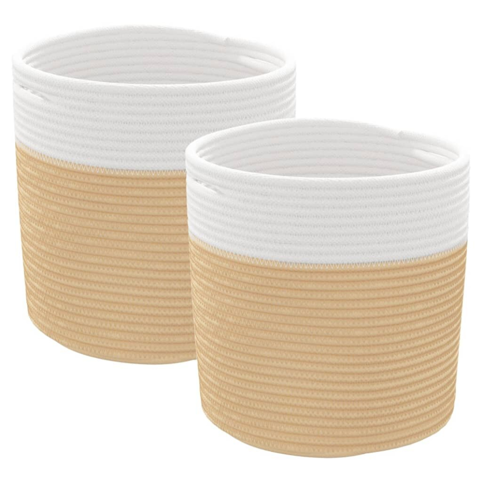 Vidaxl Storage Baskets Washing Bin Laundry Basket 2 Pcs And Cotton Beige/White