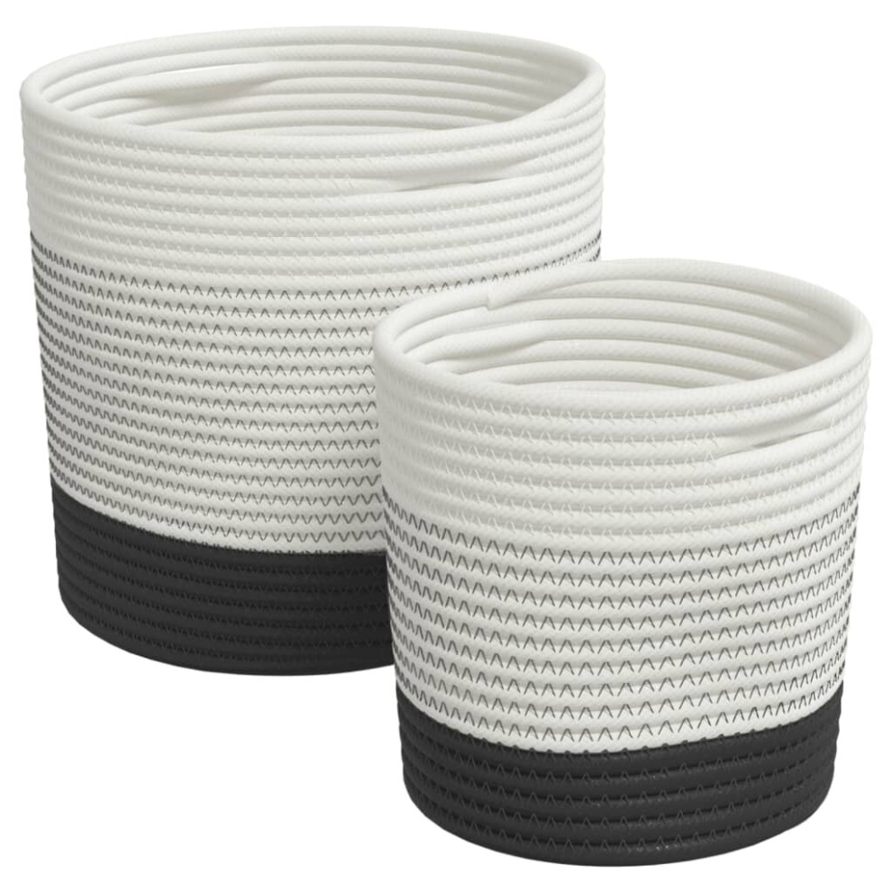 Vidaxl Storage Baskets Washing Bin Laundry Basket 2 Pcs And Cotton White/Black