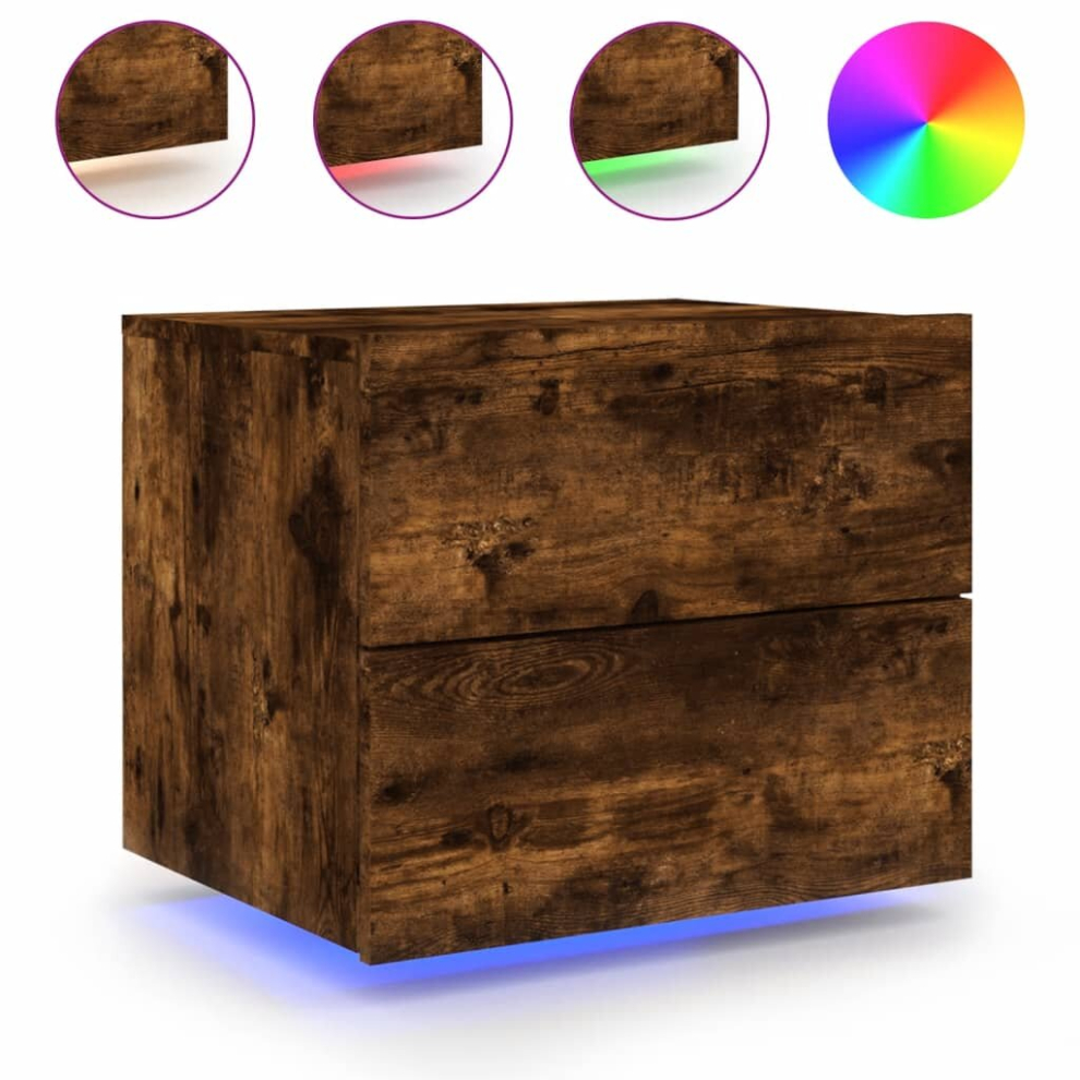 (smoked oak, 1 pcs) vidaXL Wall-mounted Bedside Cabinets with LED Lights Nightstand Wall Units