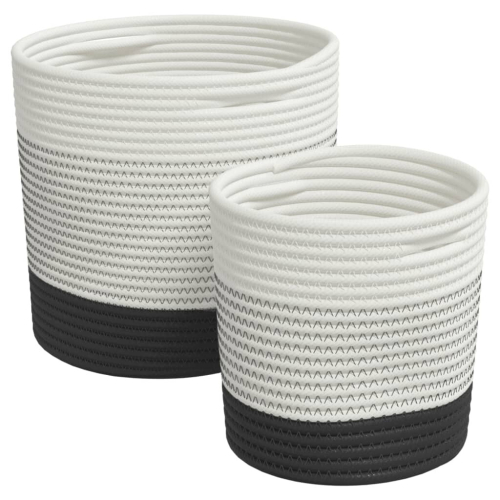 VidaXL vidaXL Storage Baskets Washing Bin Laundry Basket 2 pcs White and Black Cotton 1
