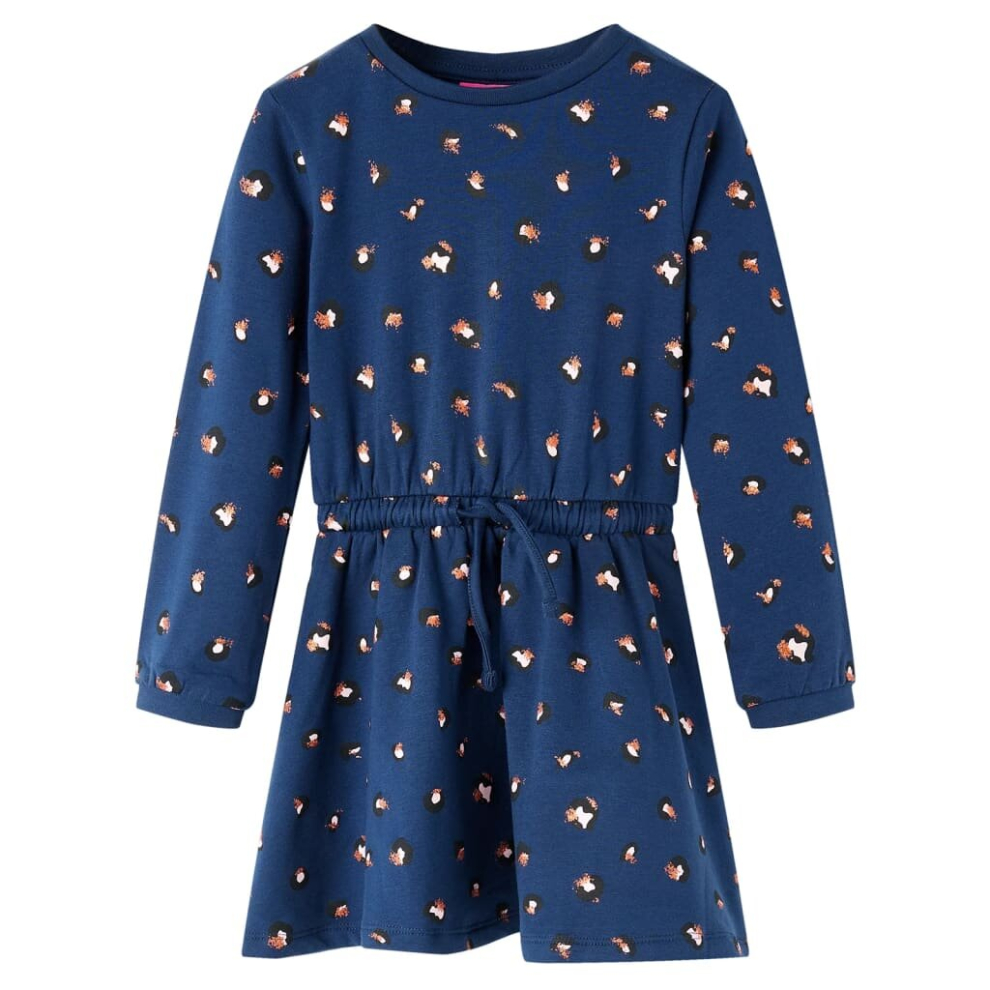 (92) Kids' Dress with Long Sleeves School Toddler Casual Girls' Dress Navy Blue