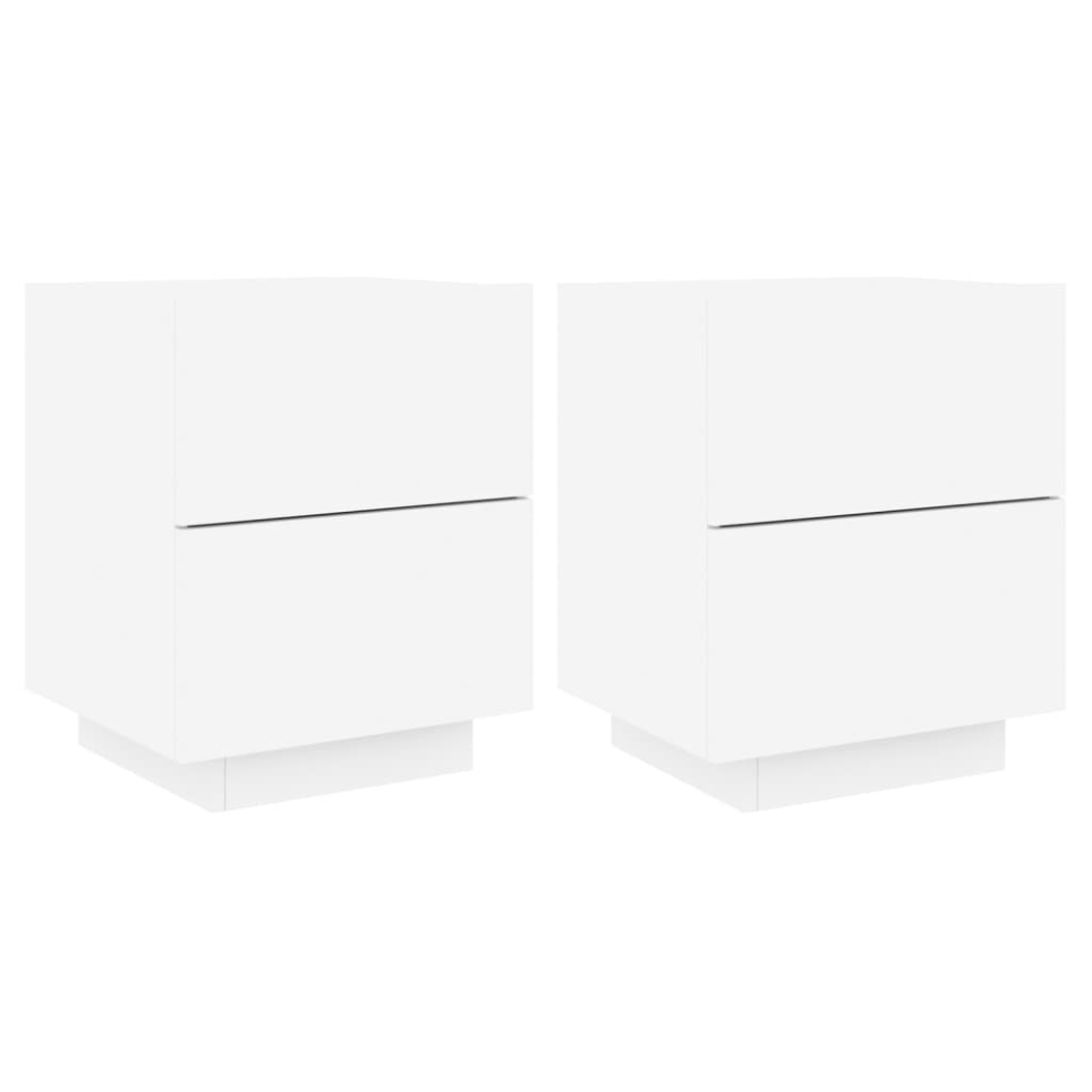 Vidaxl (White, 2 Pcs) Bedside Cabinets With Led Lights Nightstand Bed Table Engineered Wood
