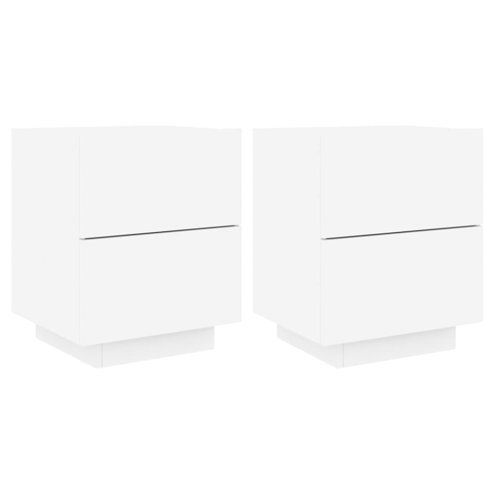 (white, 2 pcs) vidaXL Bedside Cabinets with LED Lights Nightstand Bed Table Engineered Wood