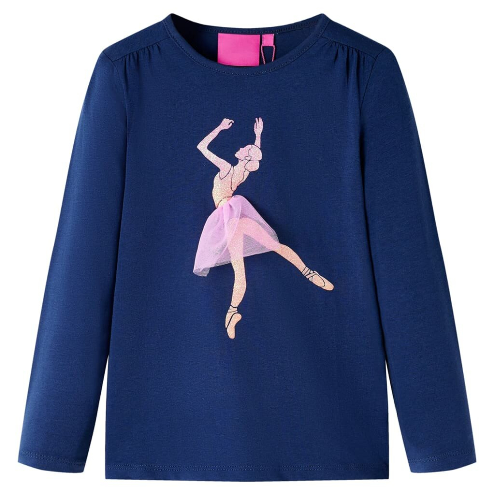 Vidaxl (Navy, 92) Kids' T-Shirt With Long Sleeves Children's T Shirt Tee Ballerina Girl Print