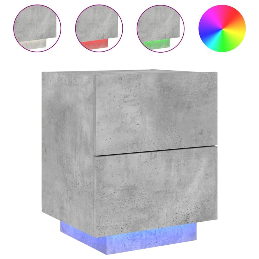 Vidaxl (Concrete Grey, 1 Pcs) Bedside Cabinets With Led Lights Nightstand Bed Table Engineered Wood