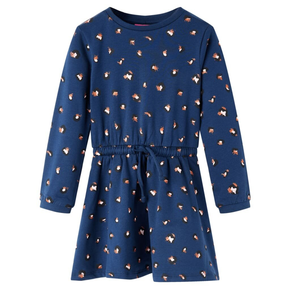 (104) Kids' Dress with Long Sleeves School Toddler Casual Girls' Dress Navy Blue