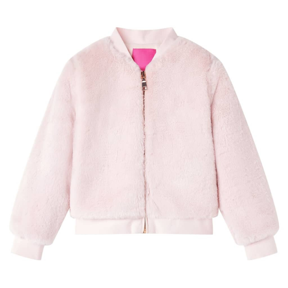 Vidaxl (128) Kids' Jacket Long Sleeve Children's Coat Zip Up Jacket Faux Fur Soft Pink