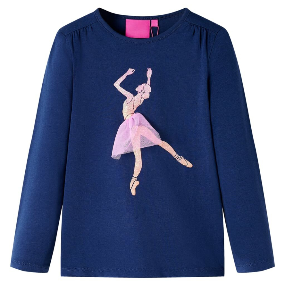 Vidaxl (Navy, 104) Kids' T-Shirt With Long Sleeves Children's T Shirt Tee Ballerina Girl Print