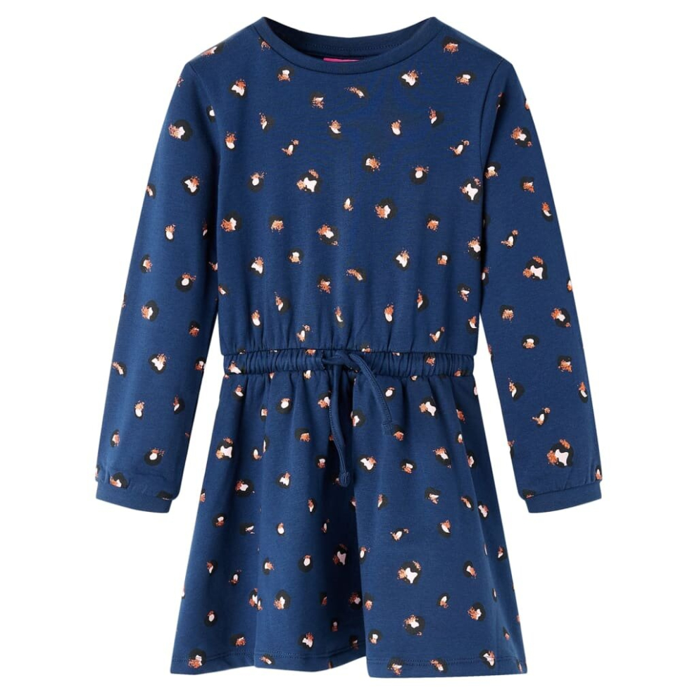 (116) Kids' Dress with Long Sleeves School Toddler Casual Girls' Dress Navy Blue