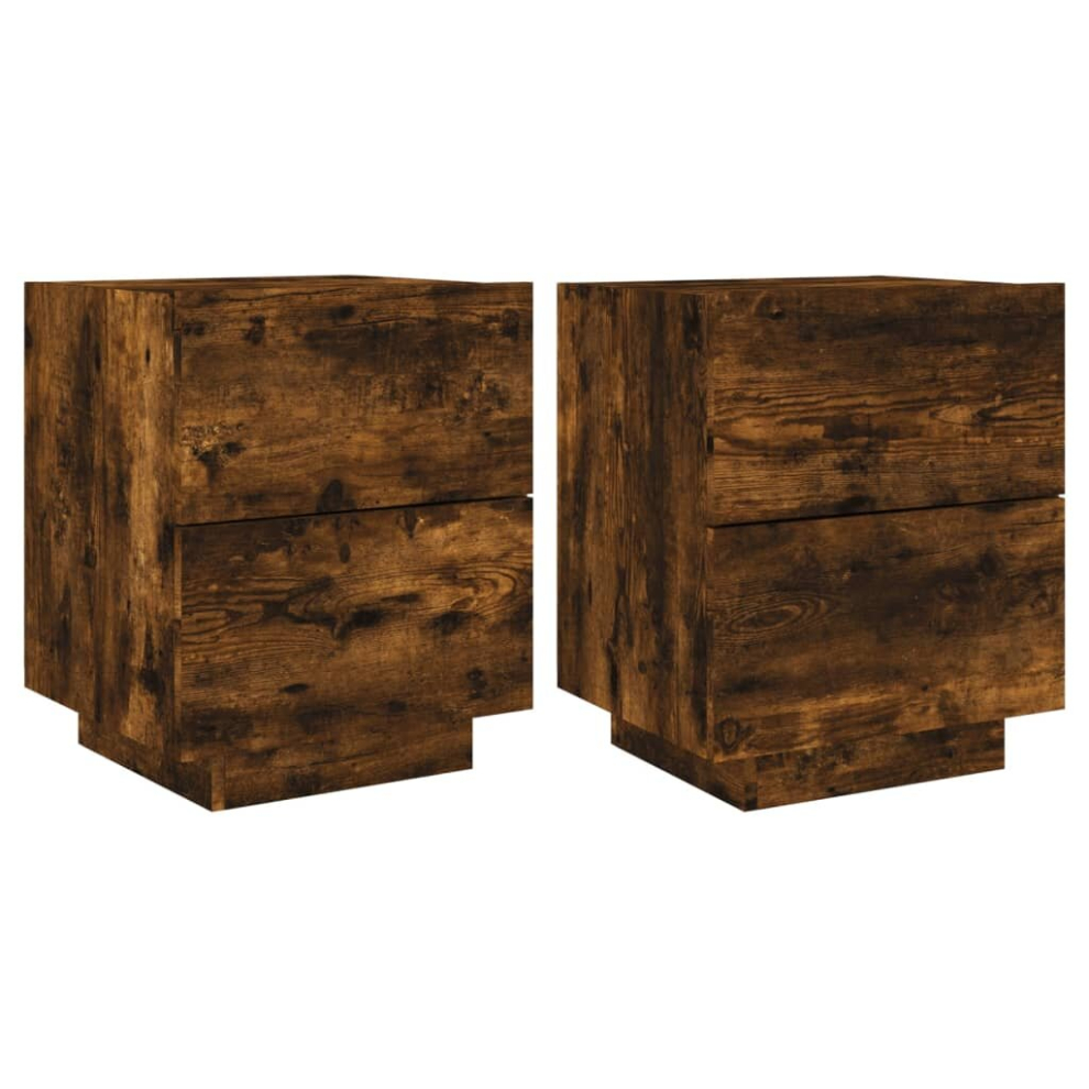 (smoked oak, 2 pcs) vidaXL Bedside Cabinets with LED Lights Nightstand Bed Table Engineered Wood