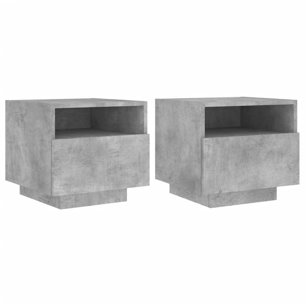 Vidaxl (Concrete Grey, 2 Pcs) Bedside Cabinets With Led Lights Nightstand Bed Cabinet Side Table