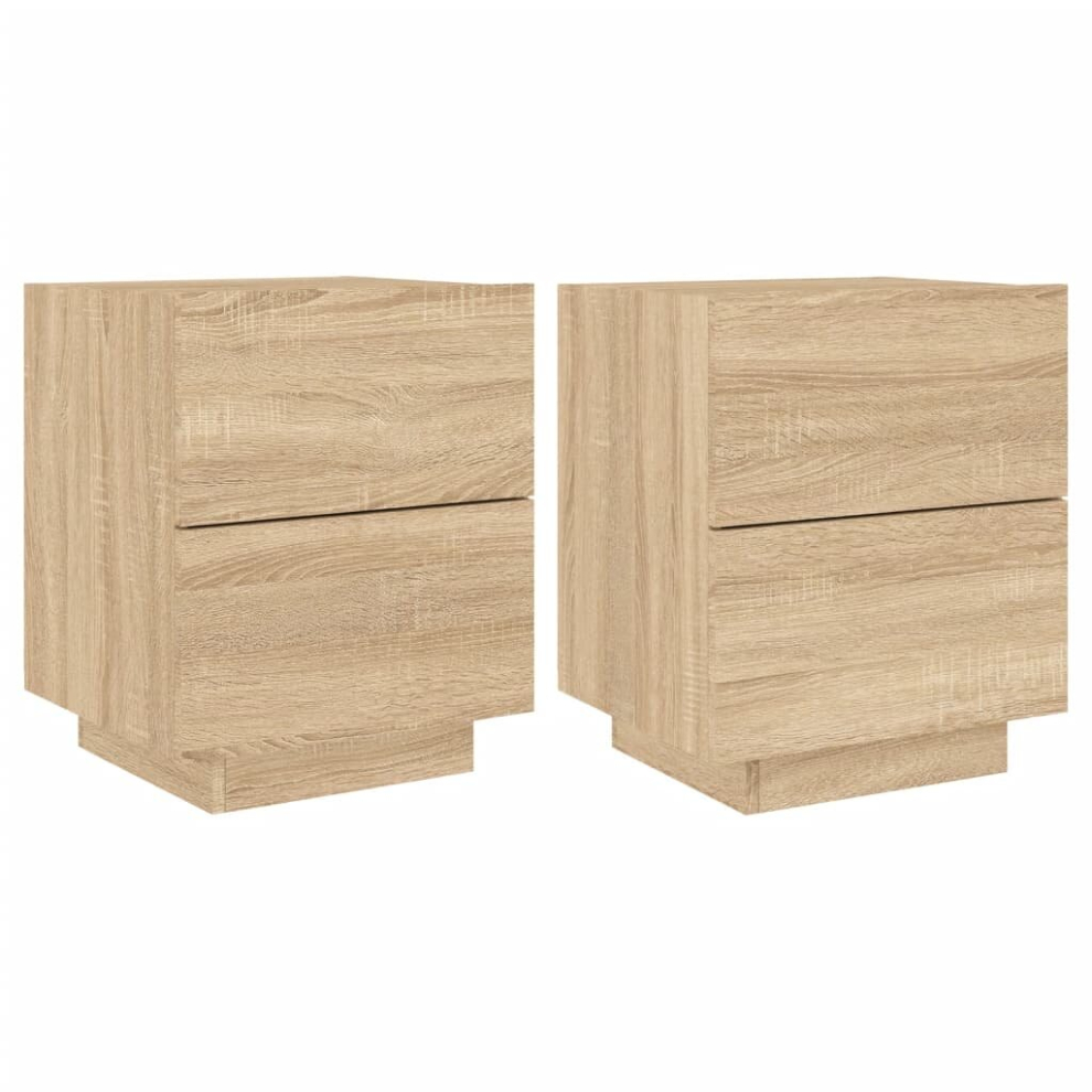 (sonoma oak, 2 pcs) vidaXL Bedside Cabinets with LED Lights Nightstand Bed Table Engineered Wood