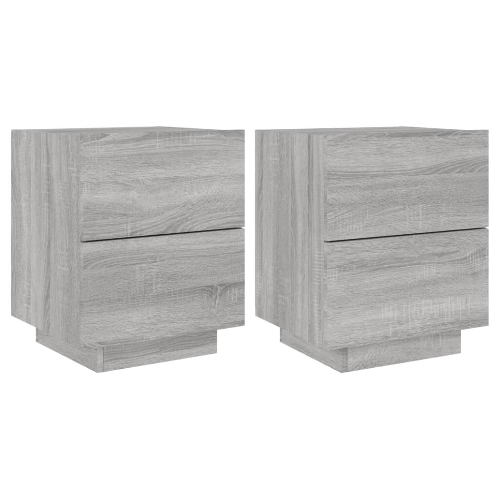 (grey sonoma, 2 pcs) vidaXL Bedside Cabinets with LED Lights Nightstand Bed Table Engineered Wood