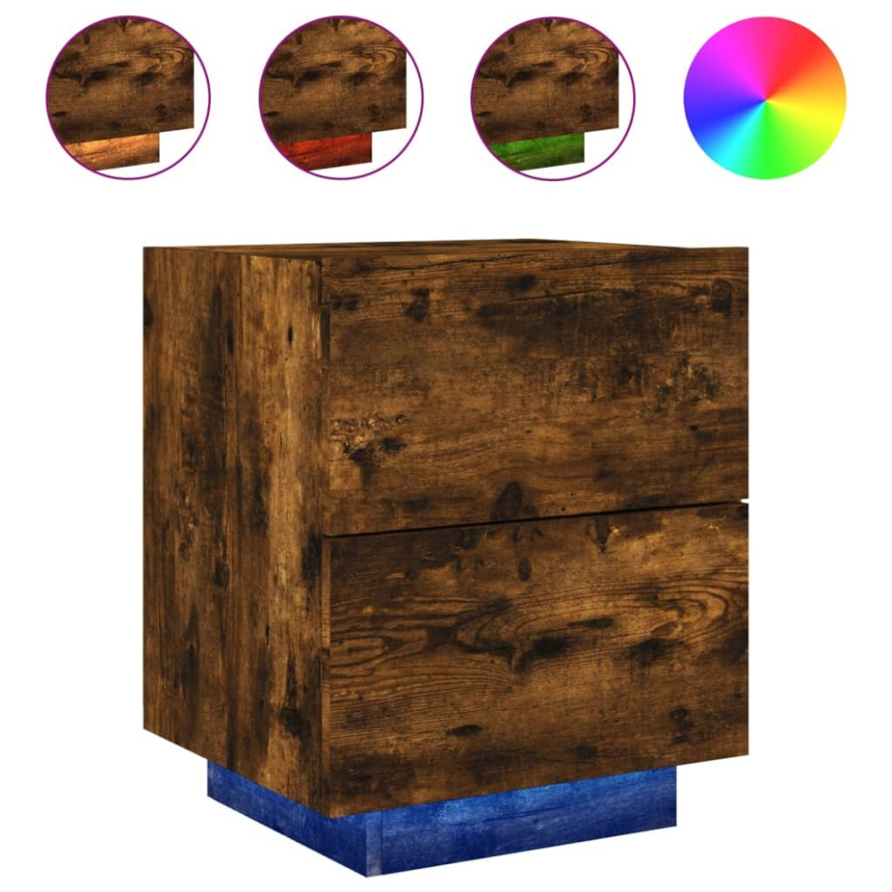 Vidaxl (Smoked Oak, 1 Pcs) Bedside Cabinets With Led Lights Nightstand Bed Table Engineered Wood