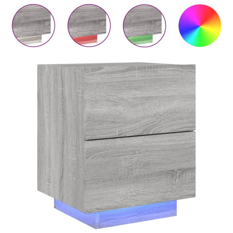Vidaxl (Grey Sonoma, 1 Pcs) Bedside Cabinets With Led Lights Nightstand Bed Table Engineered Wood